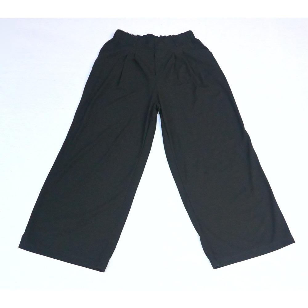 Halara Womens M Petite Black Stretch Knit Wide Leg Culotte Pull On Pants Pleated
